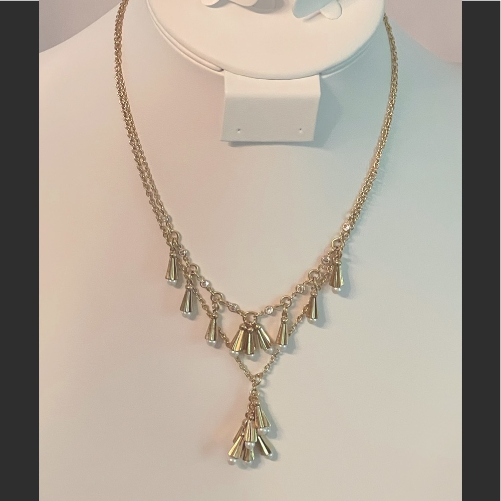 Jcrew Waterfall Trumpet Bead Pearl and Crystal Necklace